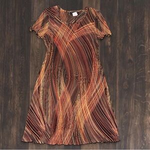 Connected Apparel Vibrant Orange and Black Midi Crinkle Dress